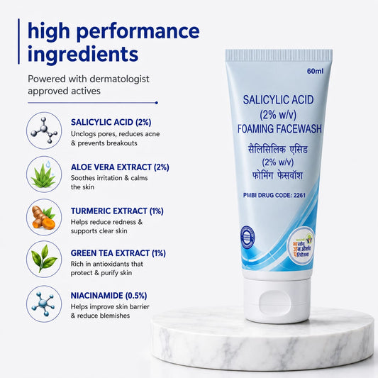 Jan Aushadhi Salicylic Acid 2% w/v Facewash (60 ml) Pack of 3 | Same Govt. Price(65 Rs) JAN AUSHADHI